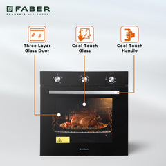 Faber 80L Built-In Black Finish Oven || Push/Pull Knob Control with Digital Display || 4 Cooking Functions with Grill Rack, Universal Pan|| FBIO 80L 4F BK with 1 Yr Comprehensive Warranty