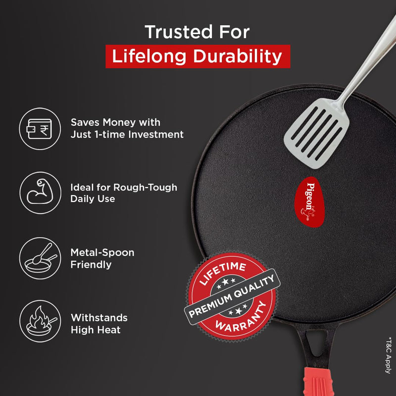 Pigeon by Stovekraft Pre-Seasoned Cast Iron Tawa 28 cm | Pre-Seasoned with 100% Vegetable Oil | Naturally Nonstick | Hig