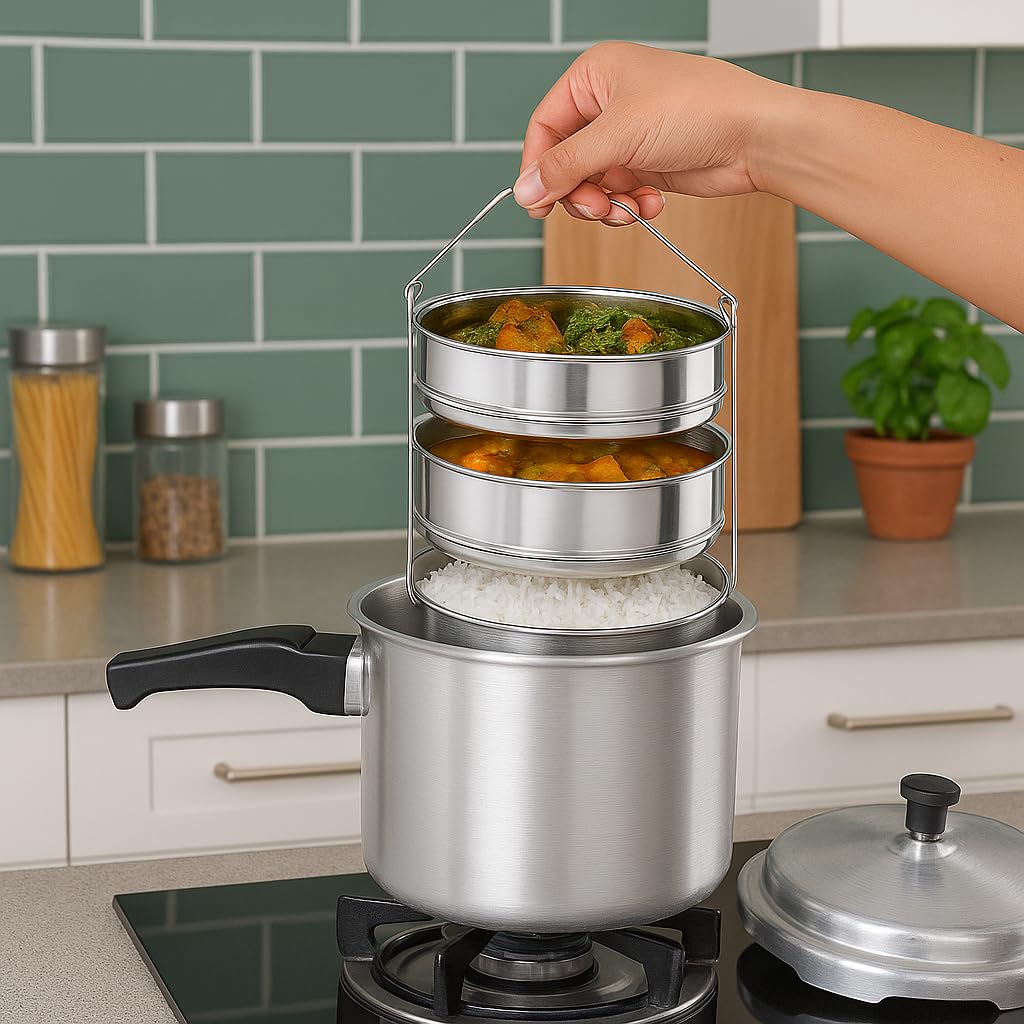 Pigeon Marshal Stainless Steel Deep and Flat Stackable Cooker Container / Separator with Lifter