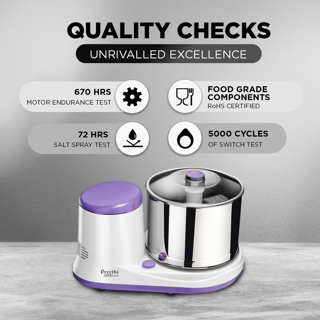 Preethi Power Grind Wet Grinder|150W 2L Stainless Steel Table Top Wet Grinder|Ideal for Making South Indian Batter in Your Kitchen