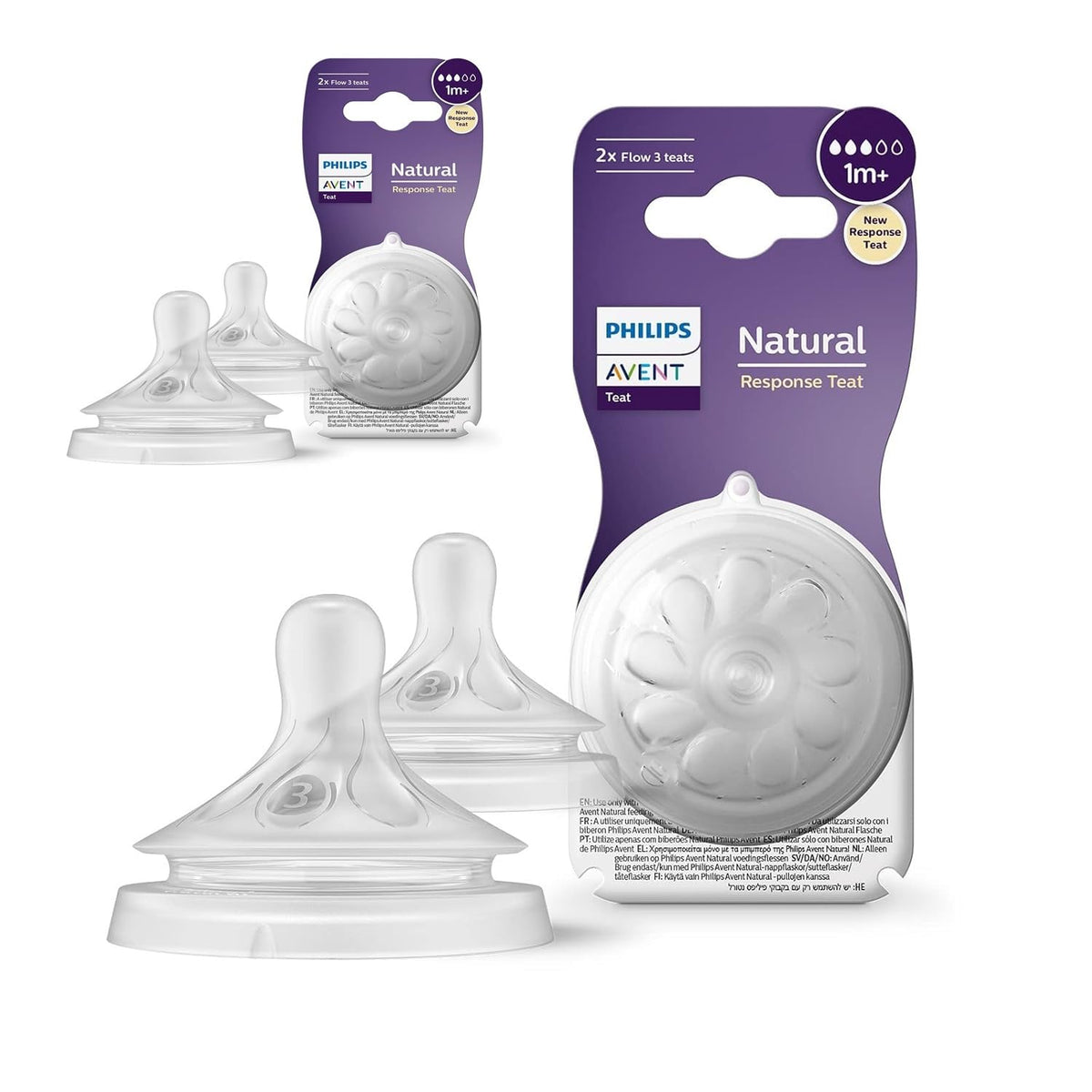 Philips Avent Natural Response Bottle Teat - 4 x Baby Bottle Flow 3 Teats for Babies Aged 1+ Months (SCF653/43)