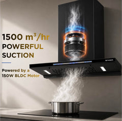 Faber SLIMX 75cm 1500m³/hr BLDC Autoclean Filterless T-Shape Chimney||Built In Oil Collector|Touch & Gesture Control|12Y
