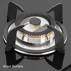 KAFF Built-in Hob/Hobtop 3 Burners with Auto Electric Ignition Glass Top, 60 CM, Brass Burners, Matt Enameled Pan Support, 8 MM Thick Toughened Glass (Black) | VRH 603