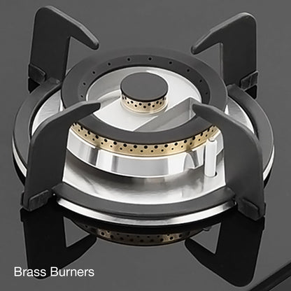 KAFF Built-in Hob/Hobtop 3 Burners with Auto Electric Ignition Glass Top, 60 CM, Brass Burners, Matt Enameled Pan Support, 8 MM Thick Toughened Glass (Black) | VRH 603