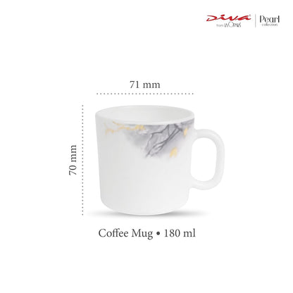 La Opala Diva, Pearl Collection Opal Glass Crockery | Coffee Mug Regular, Set of 6 | Twilight Clouds, 190 ml | for Tea & Coffee | Microwave Safe | 100% Vegetarian | Extra Strong | Super Light & White