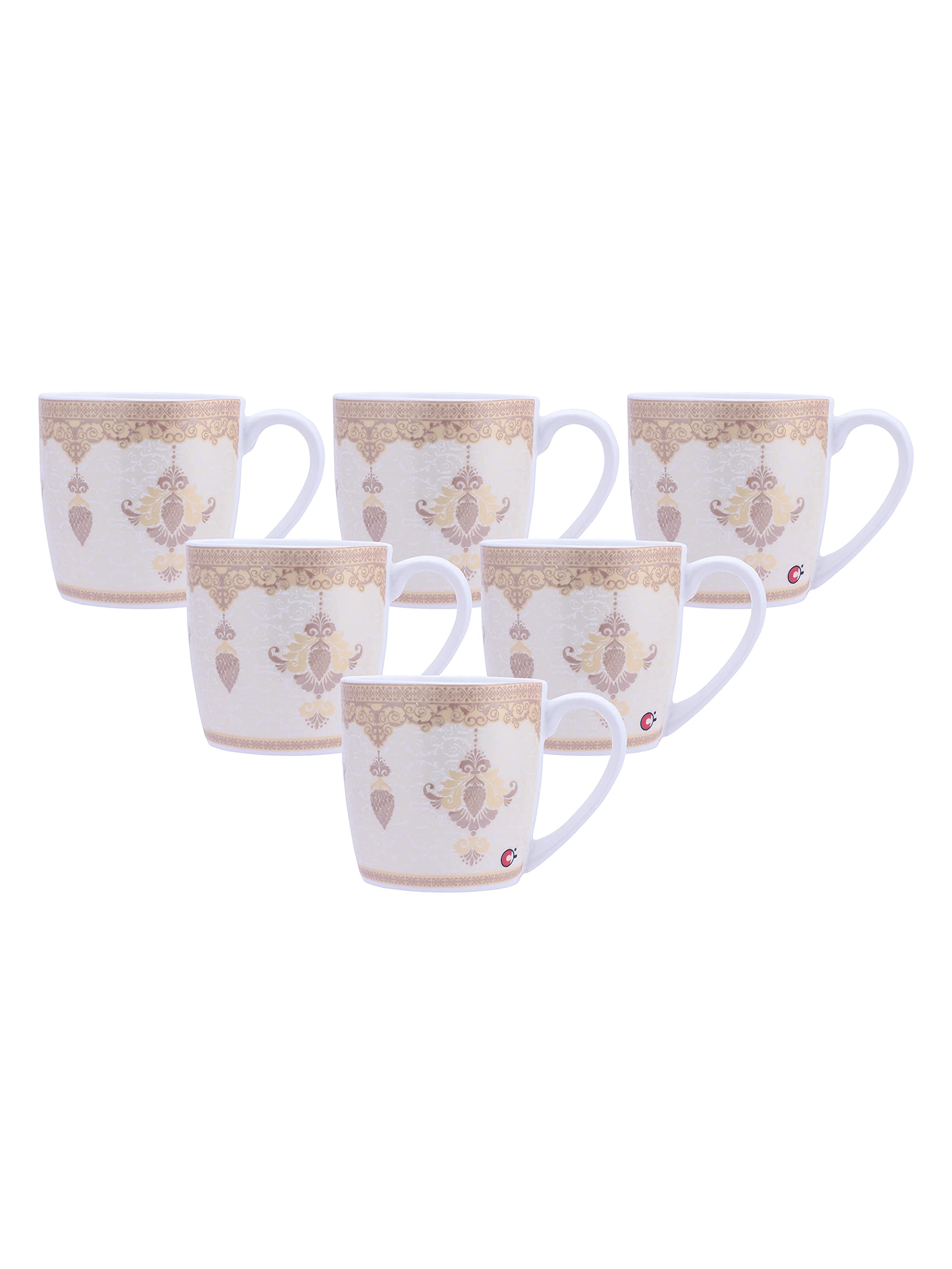 Clay Craft Fine Ceramic Tea/Coffee Cup Set of 6-200 ml Each (Alton Hilton 379), Tea Cup Set of 6, Microwave & Dishwasher Safe, Mugs for Coffee, Cups Set of 6, Mug Set, Gift Set, Ideal for Gifting