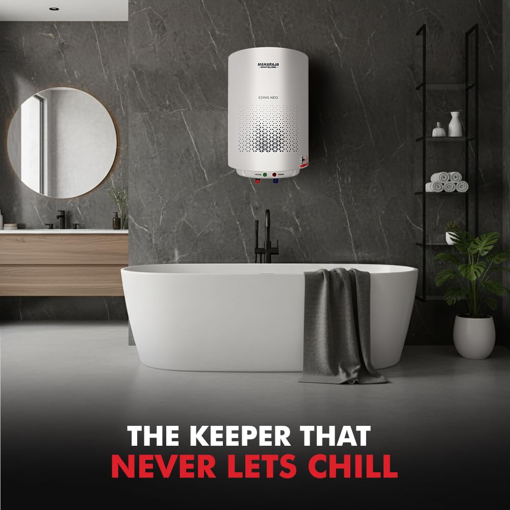 Maharaja Whiteline Energy Efficient Water Heater EDNIS NEO 25L | 4-Star Rated with Polymer-Coated Inner Tank, Smart Inlet Diffuser & Durable Metal Body | Long-Lasting Design with 5-Year Tank Warranty