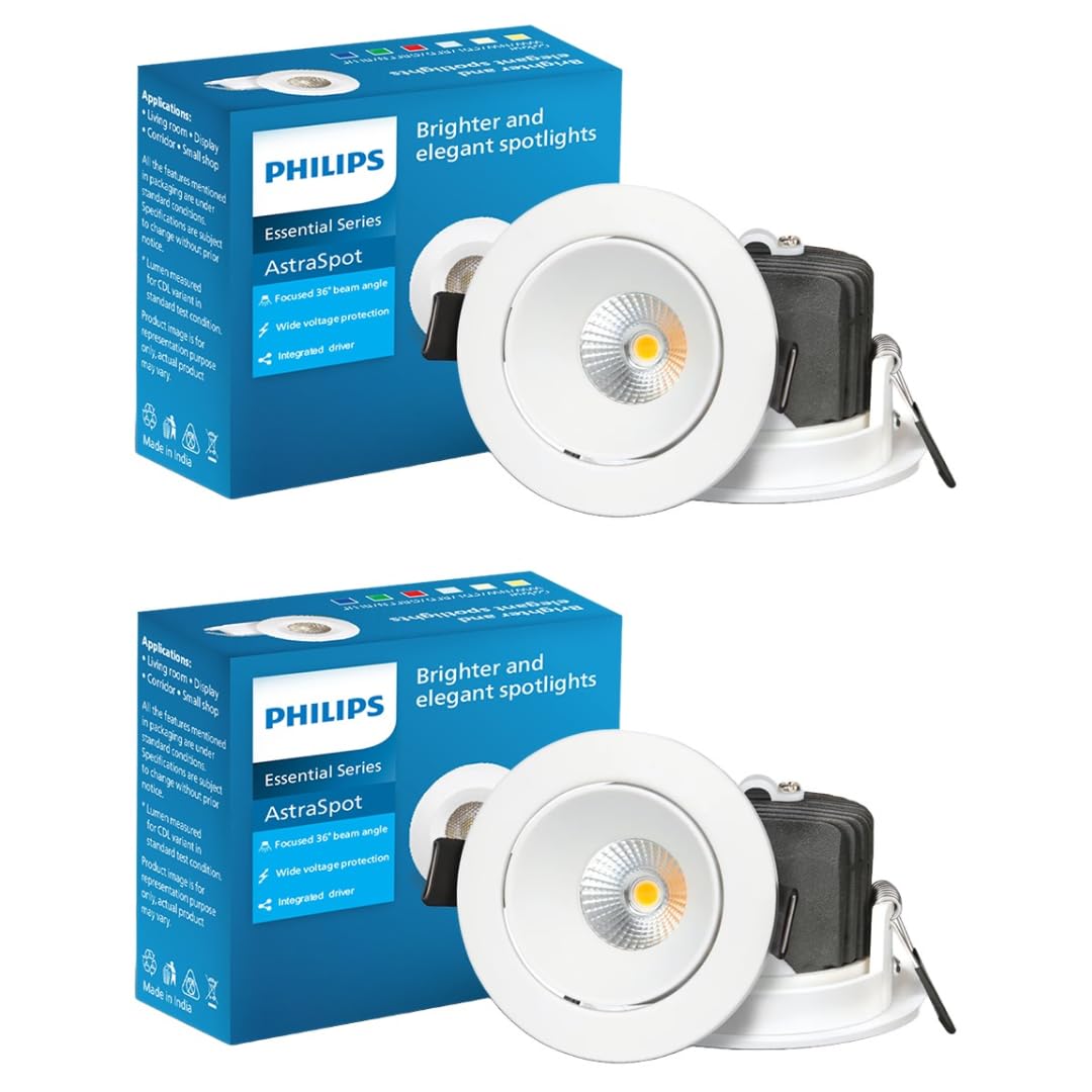 Philips Aluminium 7-Watt Round Astra Spot Recessed COB Spot Light (Warm White,Pack of 2)