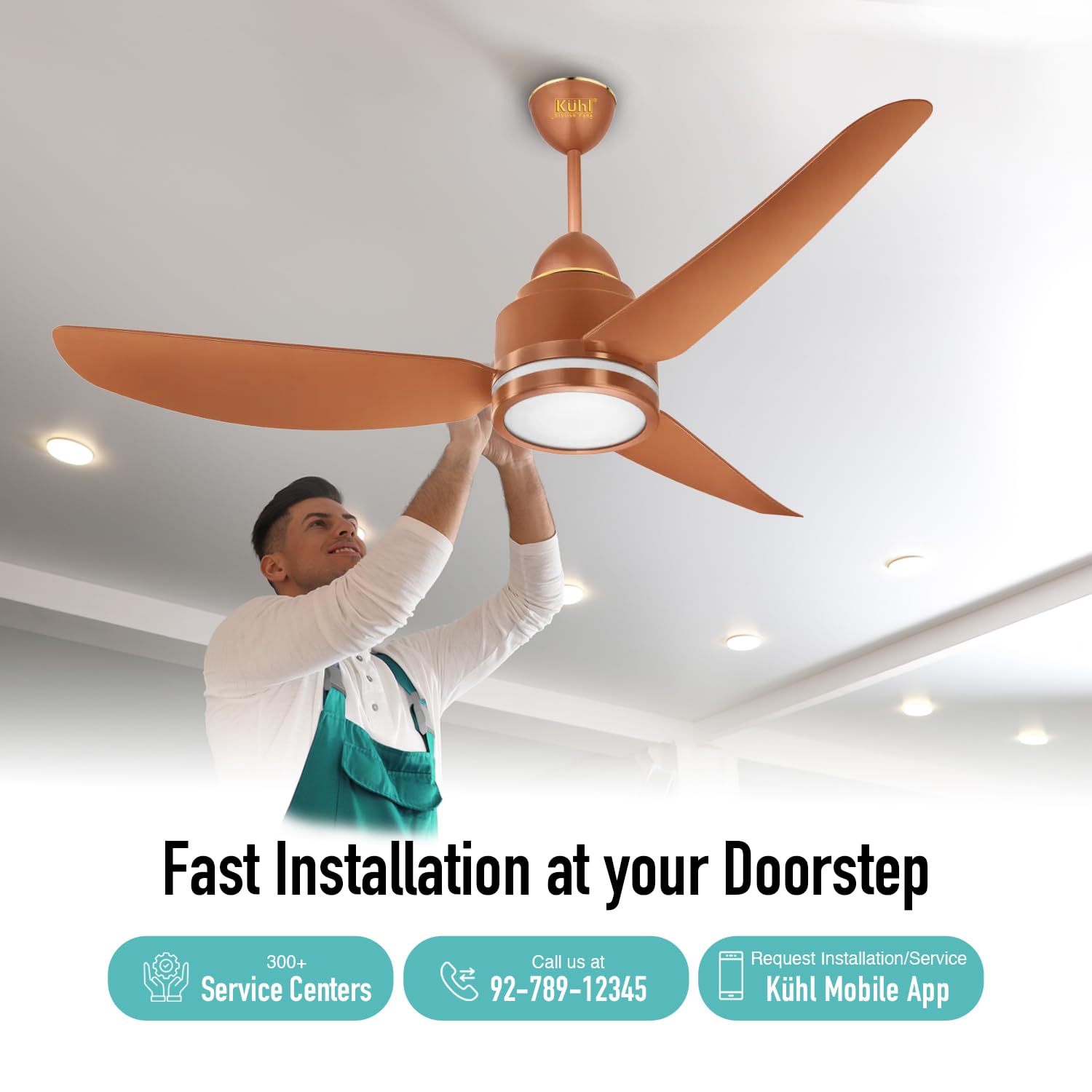 KUHL Luxus C3 1200mm Stylish 65% Power Saving BLDC Ceiling Fan with Remote | Night & Down Light |29W| BEE 5 Star | Low Noise | IoT Operate via Mobile & Alexa | Reverse Mode | Free Installation|Copper