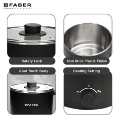 Faber 600W 1.6 liter Multi Cooker|Cool Touch Handle & Temperature Control Knob|Rapid Noodles & Spaghetti Cooker,Hot Soup