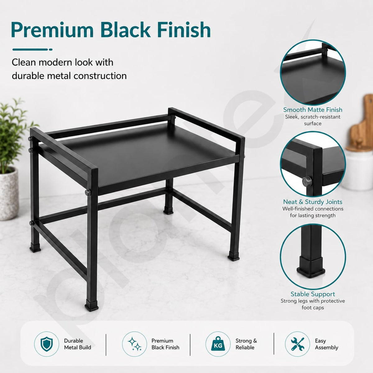 Plantex Microwave Oven Stand for Kitchen Platform/OTG/Oven Rack with Storage Cabinet/Multipurpose Kitchen Counter Organizer Stand - (Black)-3