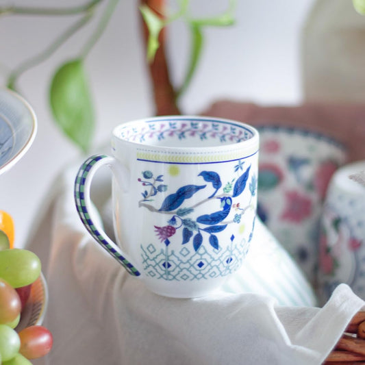 Magique by The Wishing Chair x ClayCraft : Parrot Tulip Garden Coffee Mugs Set of 6 – 250 ml Bone China Tea Cups | Floral Ceramic Mugs | Lightweight Durable Microwave & Dishwasher Safe