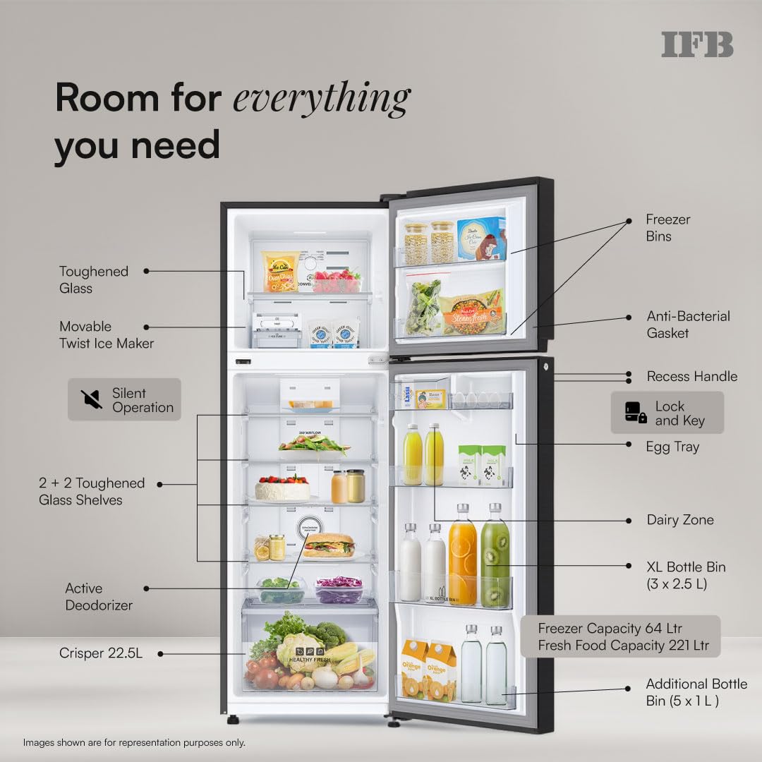 IFB 285L 3 Star 10 in 1 Convertible, Advanced Inverter Frost-Free Double Door Refrigerator with 30 Hrs Cooling Retention
