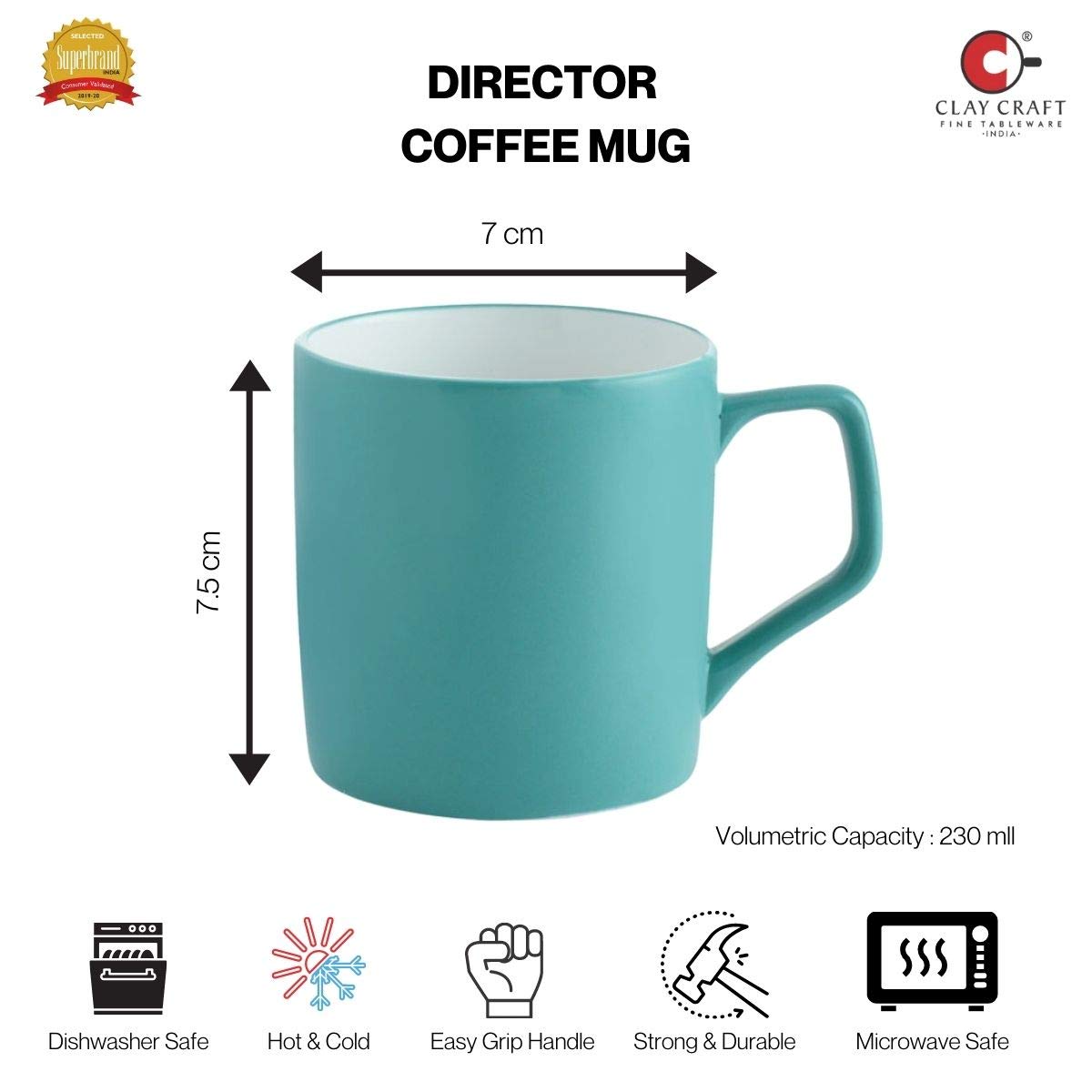 Clay Craft Ceramic Coffee Mugs - Set of 4, Multicolor, 230ml
