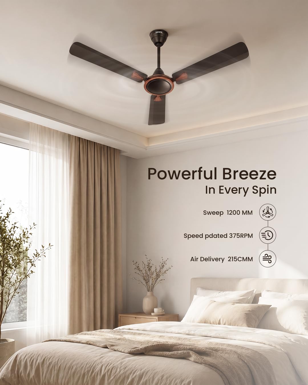 Sujata Deco 900 1200 mm Ceiling Fan (Smoke Brown)
