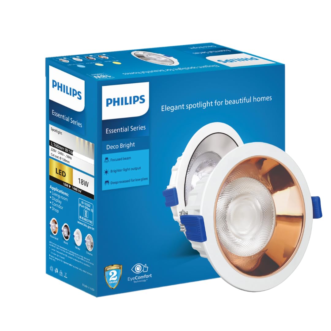 Philips 18 Watt Rose Gold Reflector LED Ceiling COB Round Spot Light with Focused Beam