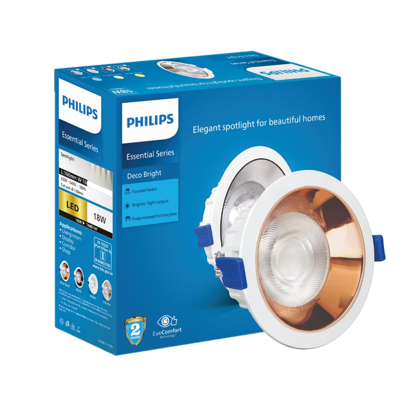 Philips 18 Watt Rose Gold Reflector LED Ceiling COB Round Spot Light with Focused Beam