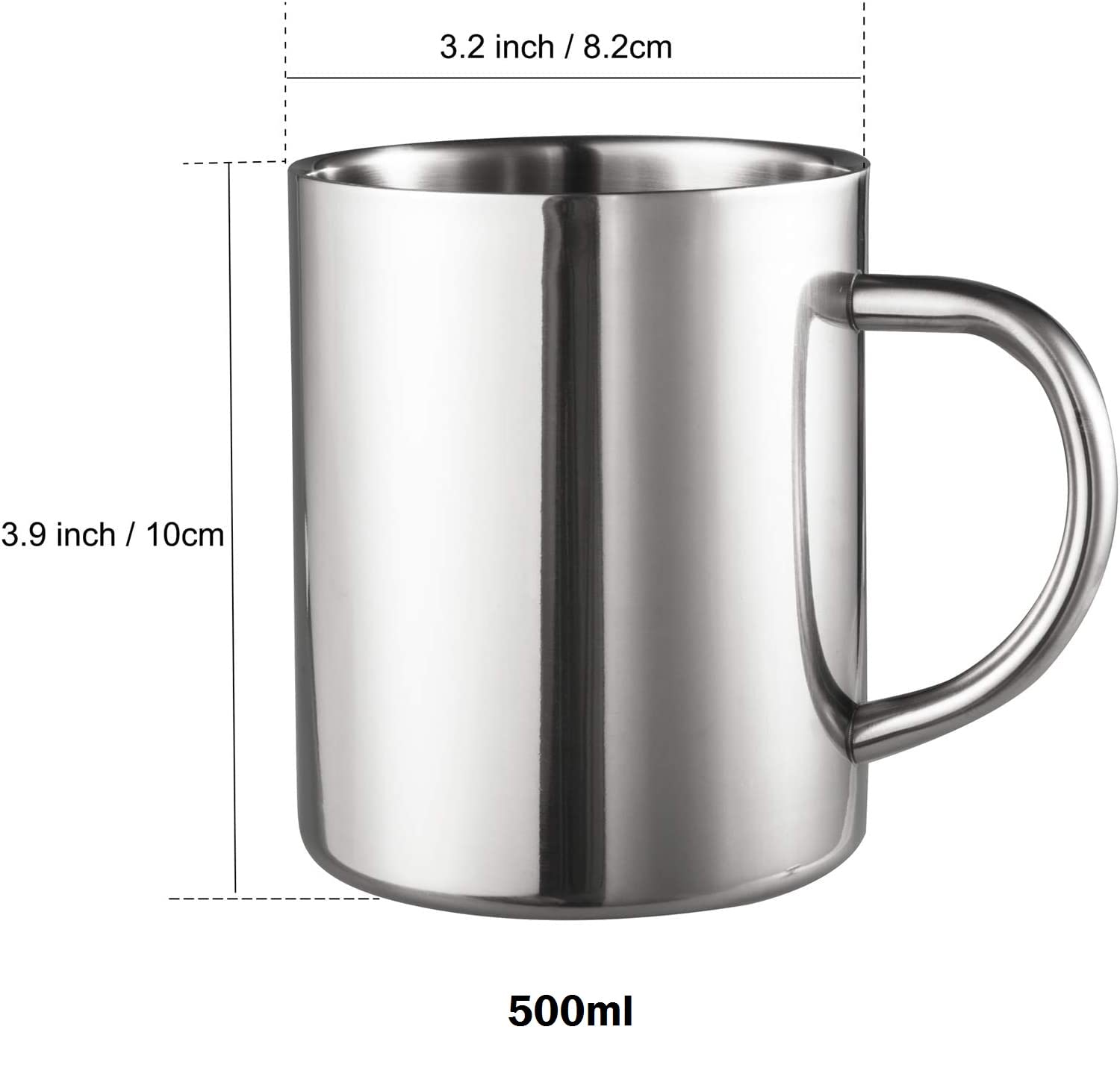 Rudra Exports Stainless Steel Double Wall Coffee Mug 500 ml Coffee Mug Tea Cups, Camping Mugs Sets (Pack of 4)