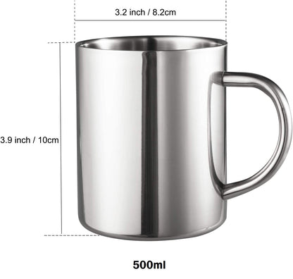 Rudra Exports Stainless Steel Double Wall Coffee Mug 500 ml Coffee Mug Tea Cups, Camping Mugs Sets (Pack of 4)