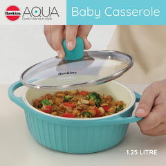 Hawkins 1.25 Litre Casserole, Aqua Baby Casserole with Glass Lid, Aqua Blue (UBC125G)
