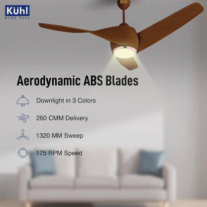 KUHL Twist L31320 mm 65% Power Saving BLDC Ceiling Fan | BEE 5 Star Rated & ISI Marked | High Air Flow |5YearWarranty on Motor By Brand |Free Installation | IoT – Operate via Mobile & Alexa | Brown