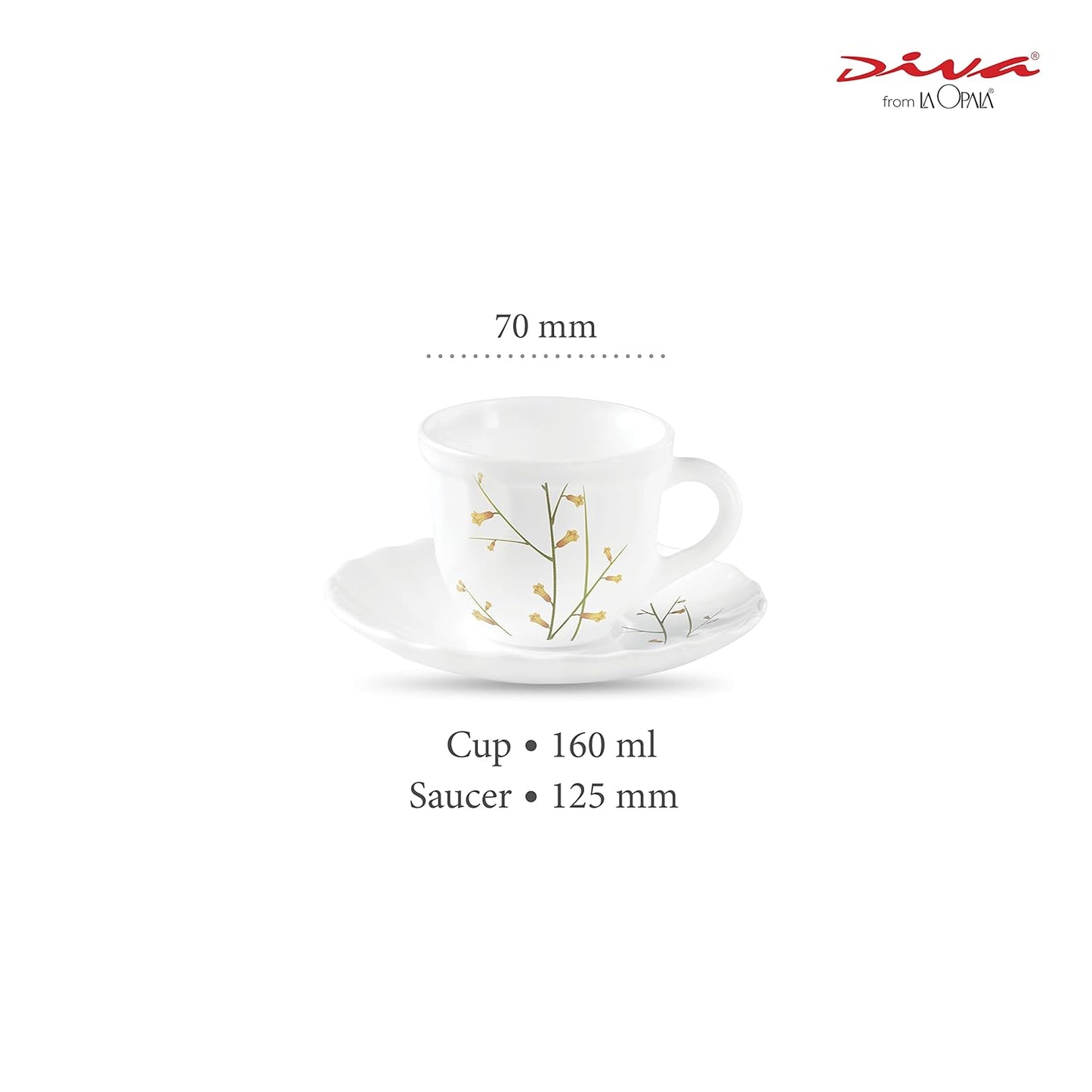 La Opala Diva, Opal Glass Crockery | Cup & Saucer Tulip Regular, Set of 12 | Citron Weave, 160 ml | for Tea & Coffee | Microwave Safe | 100% Vegetarian | Extra Strong | Super Light | Super White