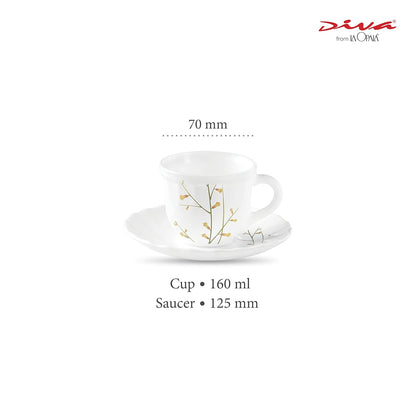 La Opala Diva, Opal Glass Crockery | Cup & Saucer Tulip Regular, Set of 12 | Citron Weave, 160 ml | for Tea & Coffee | Microwave Safe | 100% Vegetarian | Extra Strong | Super Light | Super White