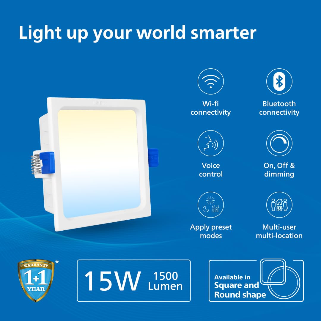 Philips 15W Square Wi-Fi Smart Led Ceiling Light for Home with Music Sync Function