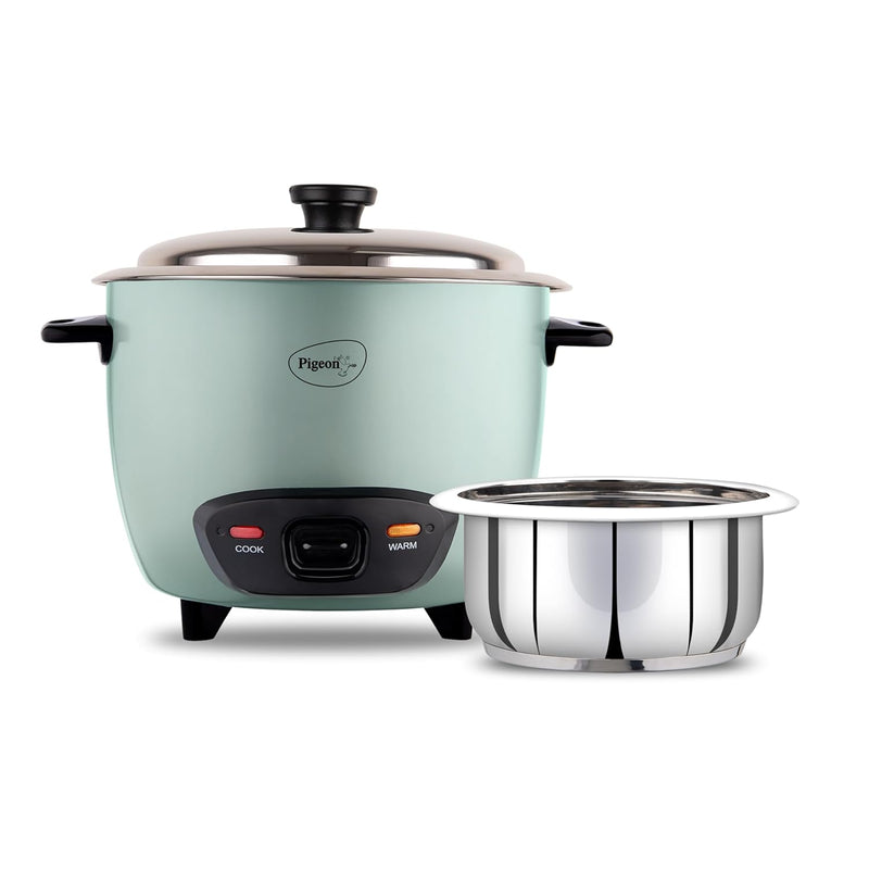 Pigeon Inox Rice Cooker with Single pot, 1.8 litres | Stainless Steel Lid | 700 Watts | 1 Steel Cooking Pot | Measuring Cup | Spatula | Energy Efficient Cooking