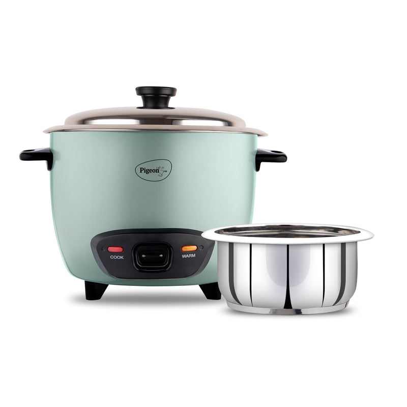 Pigeon Inox Rice Cooker with Single pot, 1.8 litres | Stainless Steel Lid | 700 Watts | 1 Steel Cooking Pot | Measuring Cup | Spatula | Energy Efficient Cooking