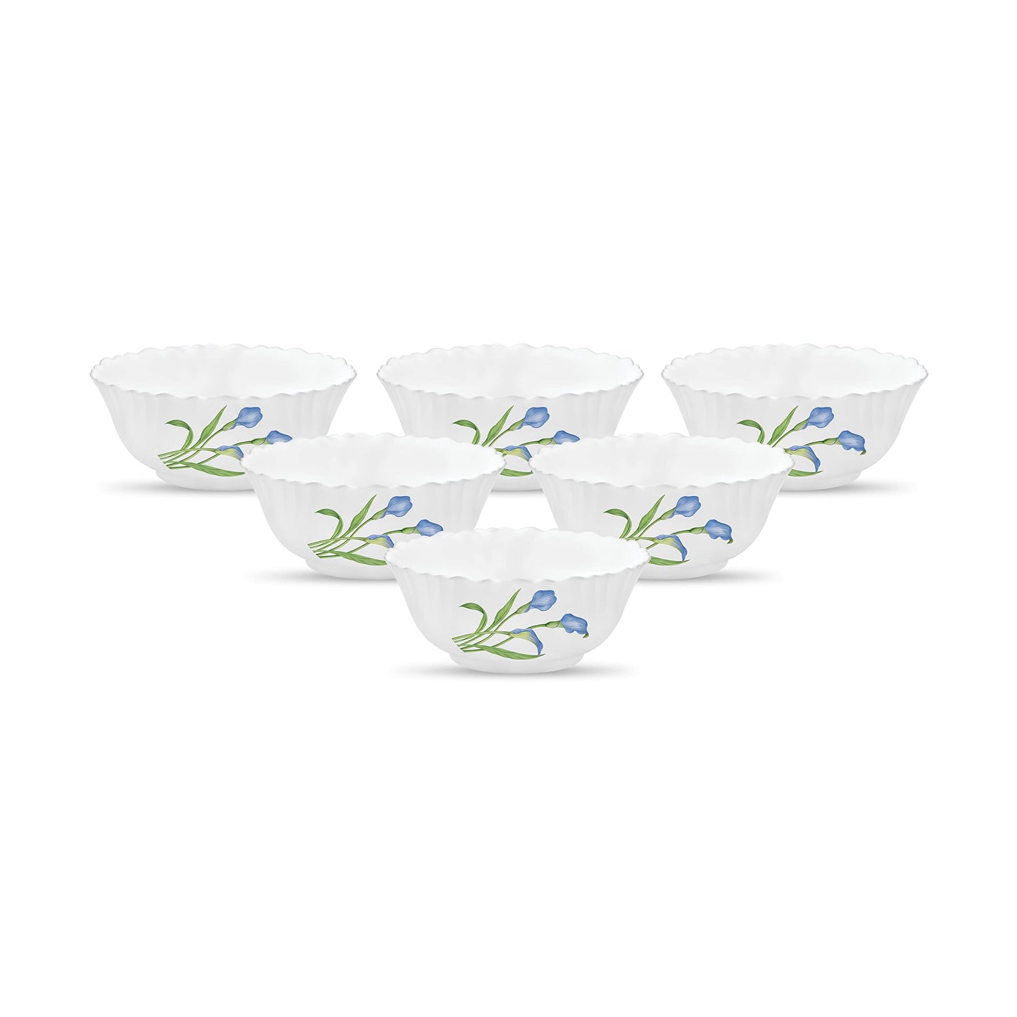 La Opala Novo Collection Opal Glass Crockery | Vegetable Bowl Set of 6 | Silken Charm Design | Bowls for dal & Condiments | Microwave Safe | 100% Vegetarian | Extra Strong | Super Light & White