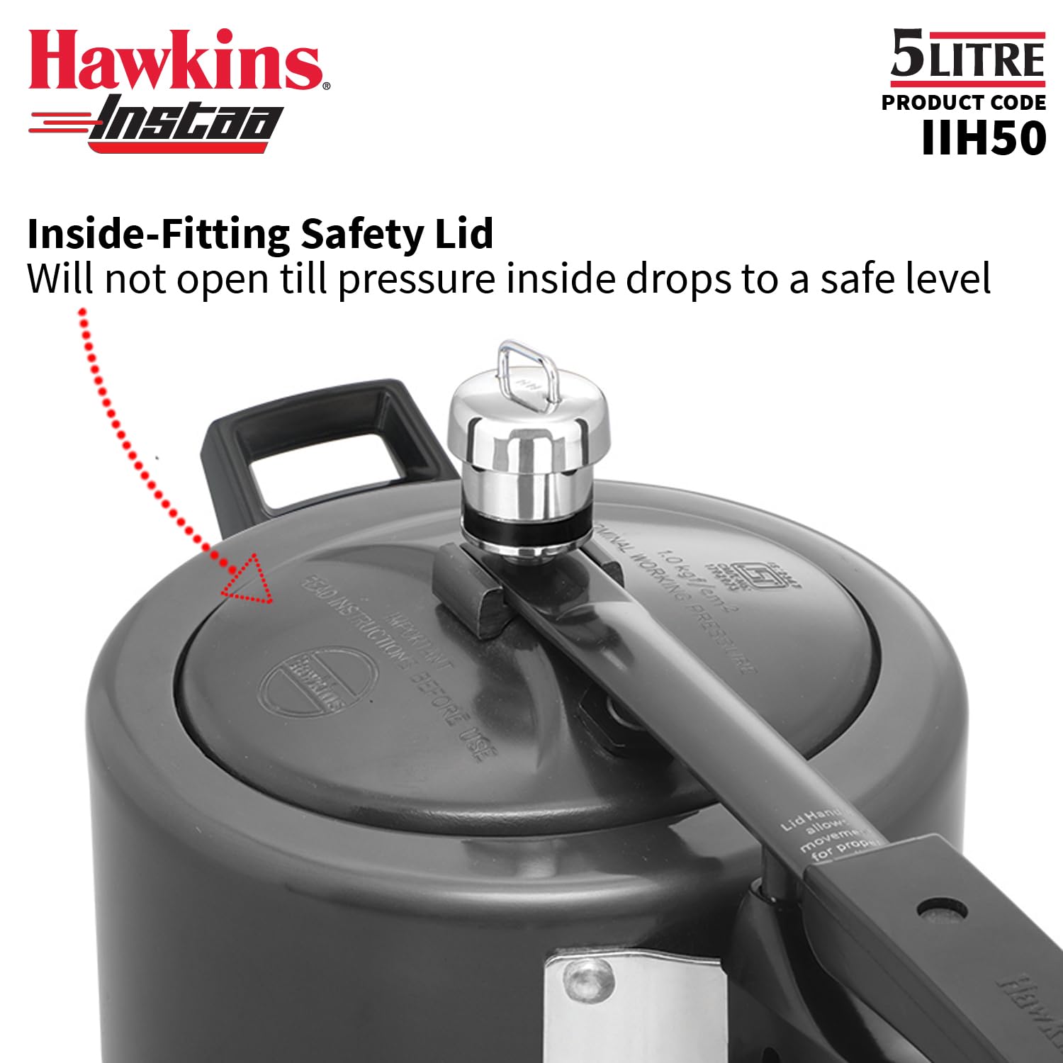 Hawkins 5 Litre Instaa Pressure Cooker, Induction Inner Lid Cooker, Tall Body Hard Anodised Cooker, Black (IIH50)