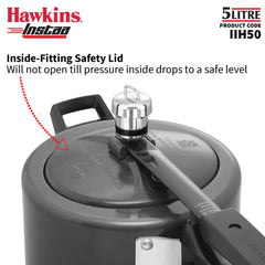 Hawkins 5 Litre Instaa Pressure Cooker, Induction Inner Lid Cooker, Tall Body Hard Anodised Cooker, Black (IIH50)
