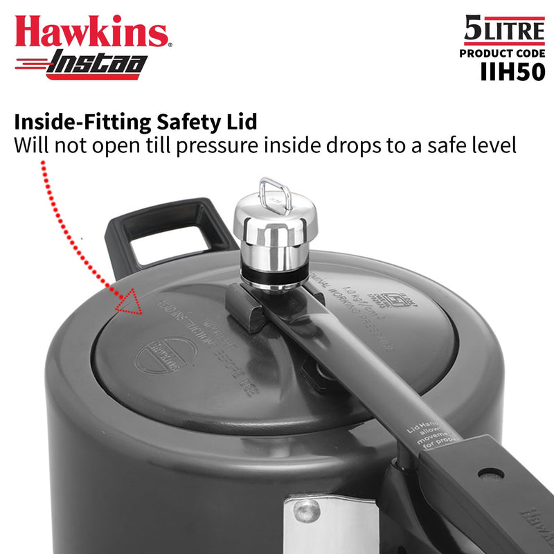 Hawkins 5 Litre Instaa Pressure Cooker, Induction Inner Lid Cooker, Tall Body Hard Anodised Cooker, Black (IIH50)