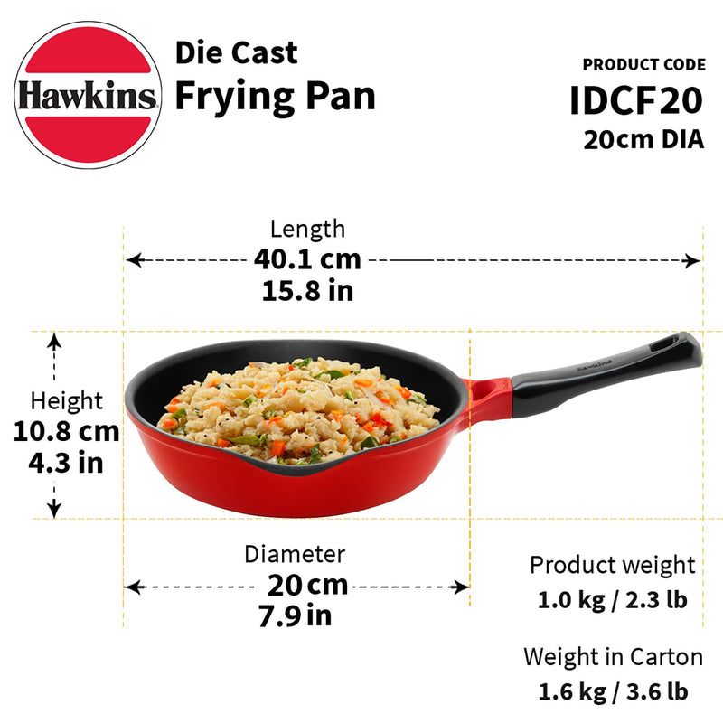 Hawkins 20 cm Frying Pan, Die Cast Non Stick Fry Pan, Ceramic Coated Pan, Induction Fry Pan, Small Frying Pan, Red (IDCF20)