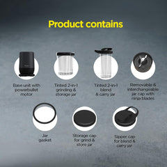 Preethi MiniBlend 300W Plastic Blender Mixer Grinder with 2 Jars, Razor Sharp Blades, for Smoothies, Purees, and Baby Food, Black