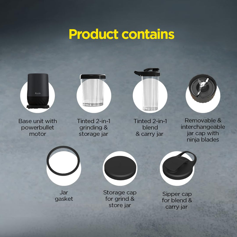 Preethi MiniBlend 300W Plastic Blender Mixer Grinder with 2 Jars, Razor Sharp Blades, for Smoothies, Purees, and Baby Food, Black
