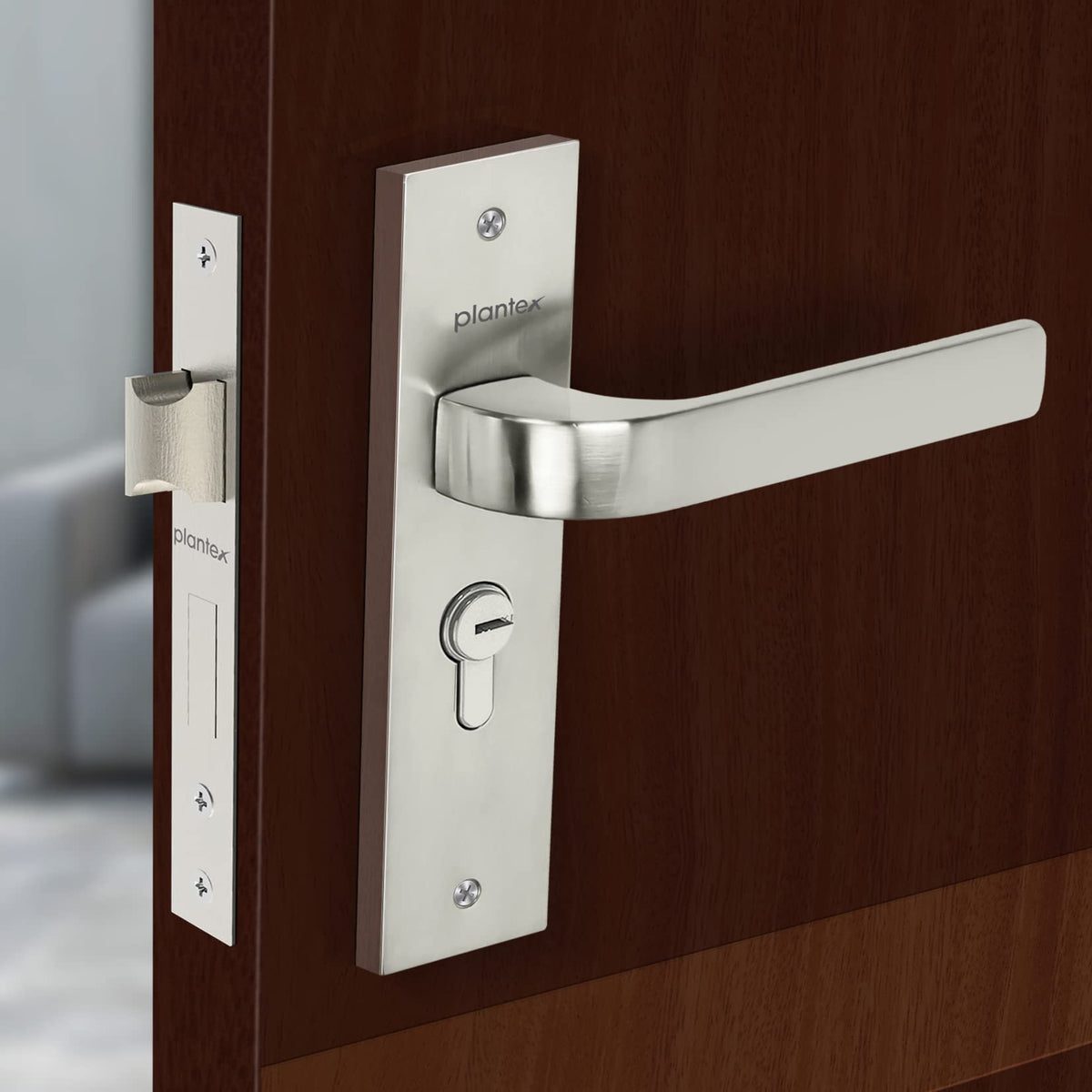 Plantex Heavy-Duty Door Lock Set - Main Door Lock Handle Set/ 6-Lever Lock Mechanism with 3 Years of Warranty/Mortise Lock with 3 Keys, Brass Lock Body & Cylinder (8107 - Matt)-1