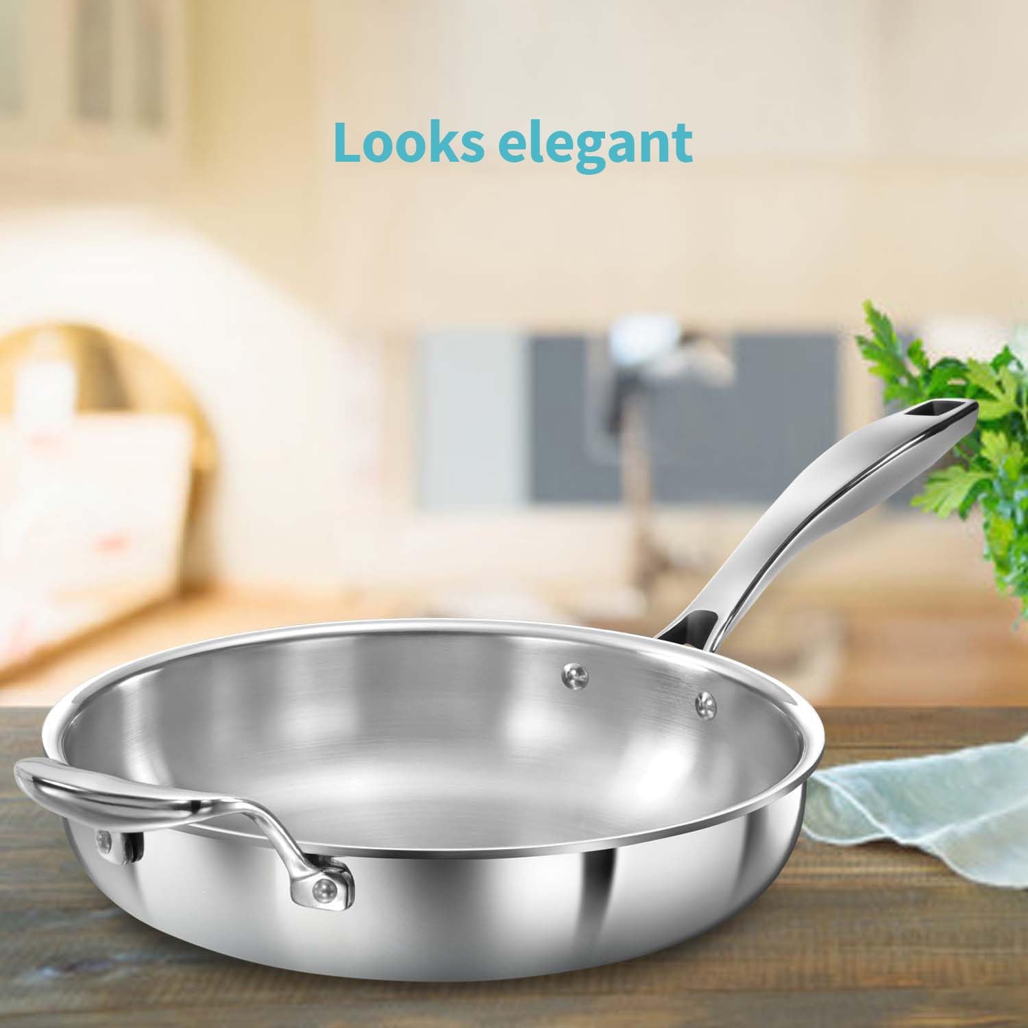 Hawkins Pro 26 cm Frying Pan, Triply Stainless Steel Fry Pan with Stainless Steel Handle, Silver (PSF26)
