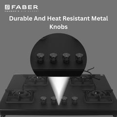 Faber Evoke 4 Burner 65Cm Cooktop |Auto Ignition| |Metal Knobs| MS Diamond Coated Pan Support | Matt Black Glass Finish 