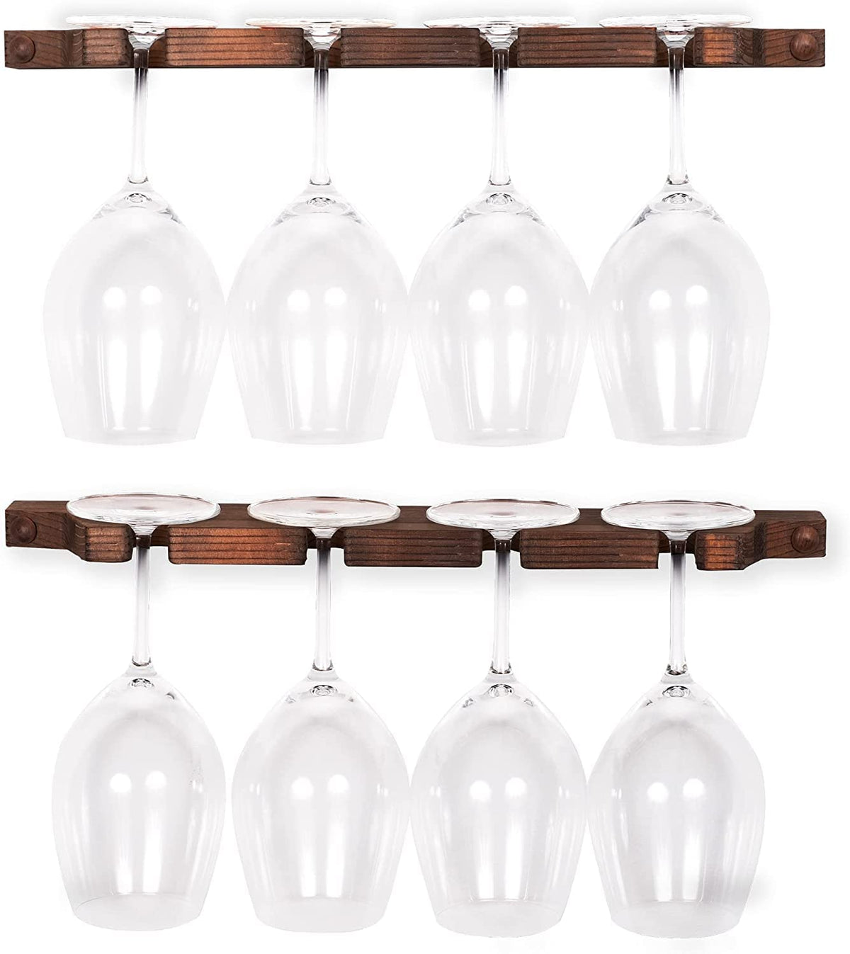 Rustic Wall Mounted Stemware Rack Holder Fits 8 Wine Glasses Walnut Wooden Wine Glass Holder Set Of Two Wine Gl