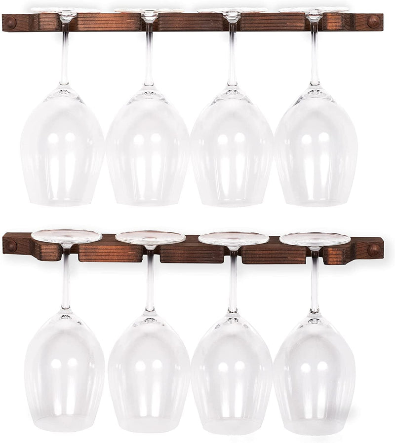 Rustic Wall Mounted Stemware Rack Holder Fits 8 Wine Glasses Walnut Wooden Wine Glass Holder Set Of Two Wine Gl