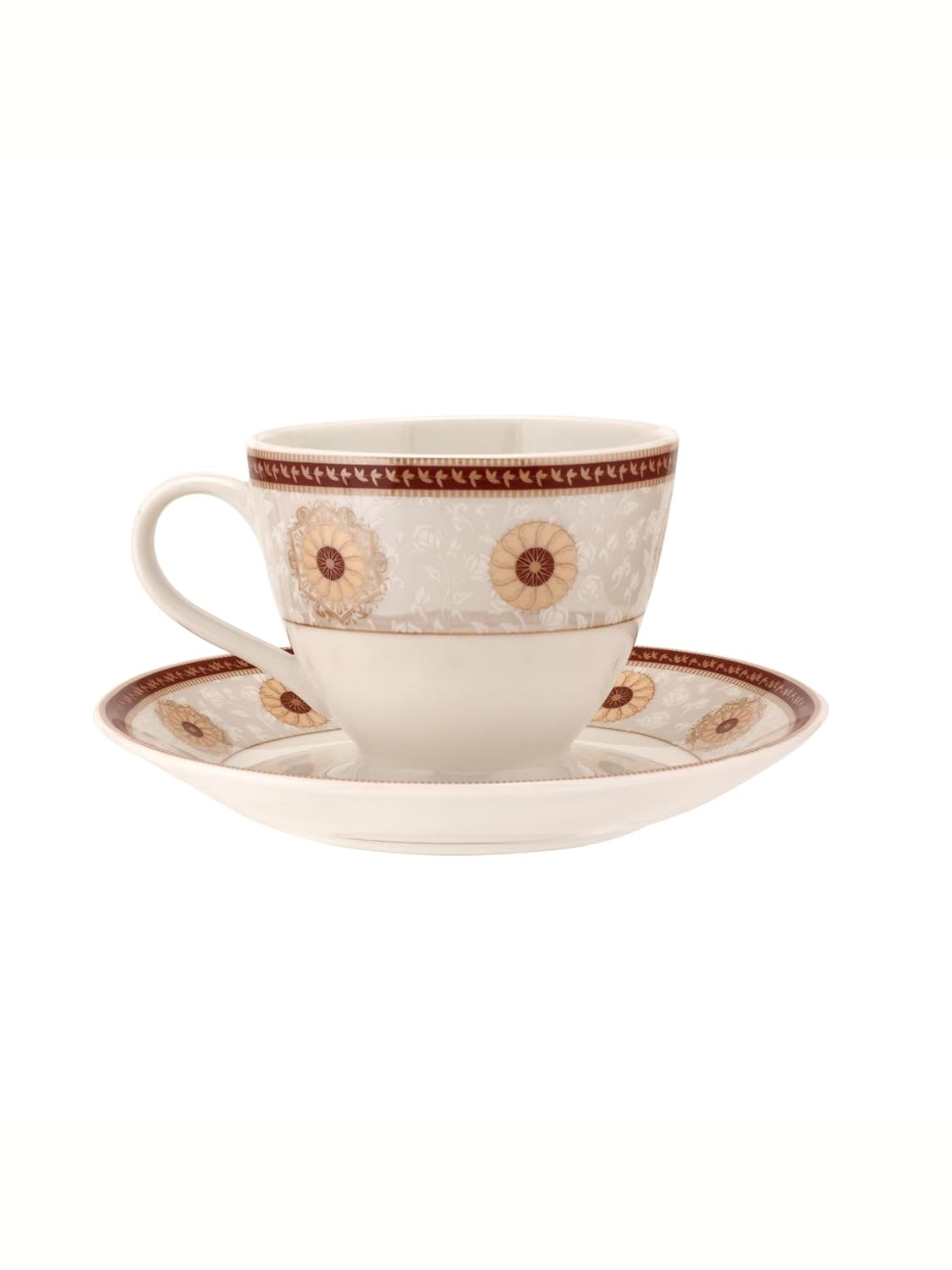 Clay Craft Fine Ceramic Cup & Saucer Set of 12-6 Cups & 6 Saucers - 180 ml Each (King Super S386)