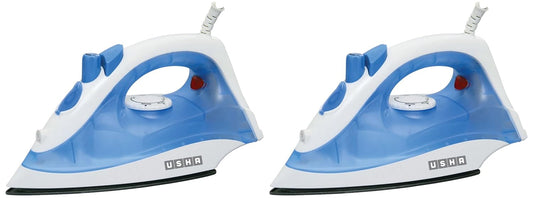 USHA Steam Pro SI 3713, 1300 W Steam Iron, Powerful Steam Output Up to 18 G/Min, Non-Stick Soleplate (White & Blue), 1300 Watts (Pack of 2)