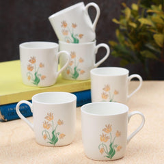 Clay Craft Fine Ceramic | Floral Printed | Tea/Coffee Cups - Set of 6-180 ml Each (Blue Flower), Tea Cup Set of 6, Microwave & Dishwasher Safe, Mugs for Coffee, Cups Set of 6, Ideal for Gifting