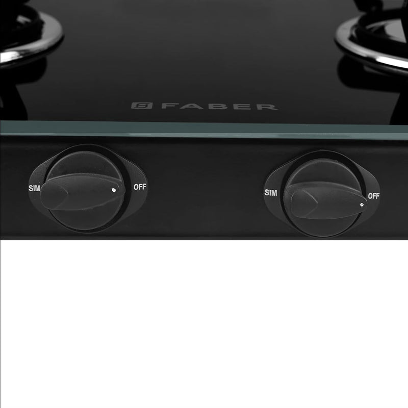 Faber Jumbo 2 Burner Black Cooktop with Glass Top| Brass Burners | Easy to clean | 2 Years comprehensive Warranty | 5 Ye