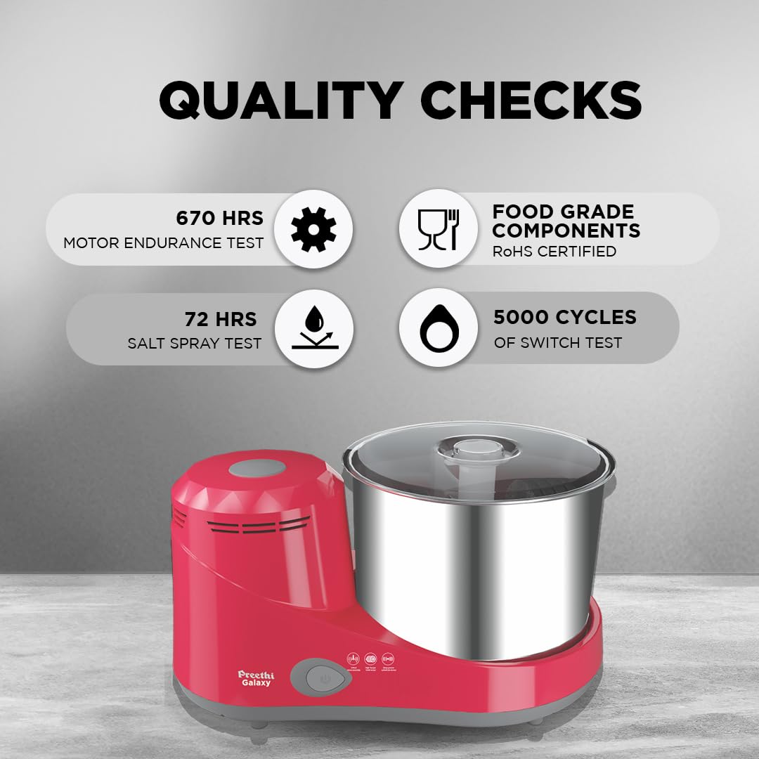 Preethi Wet Grinder|150W 2L Stainless Steel Table Top Wet Grinder|Ideal for Making South Indian Batter in Your Kitchen (Galaxy)