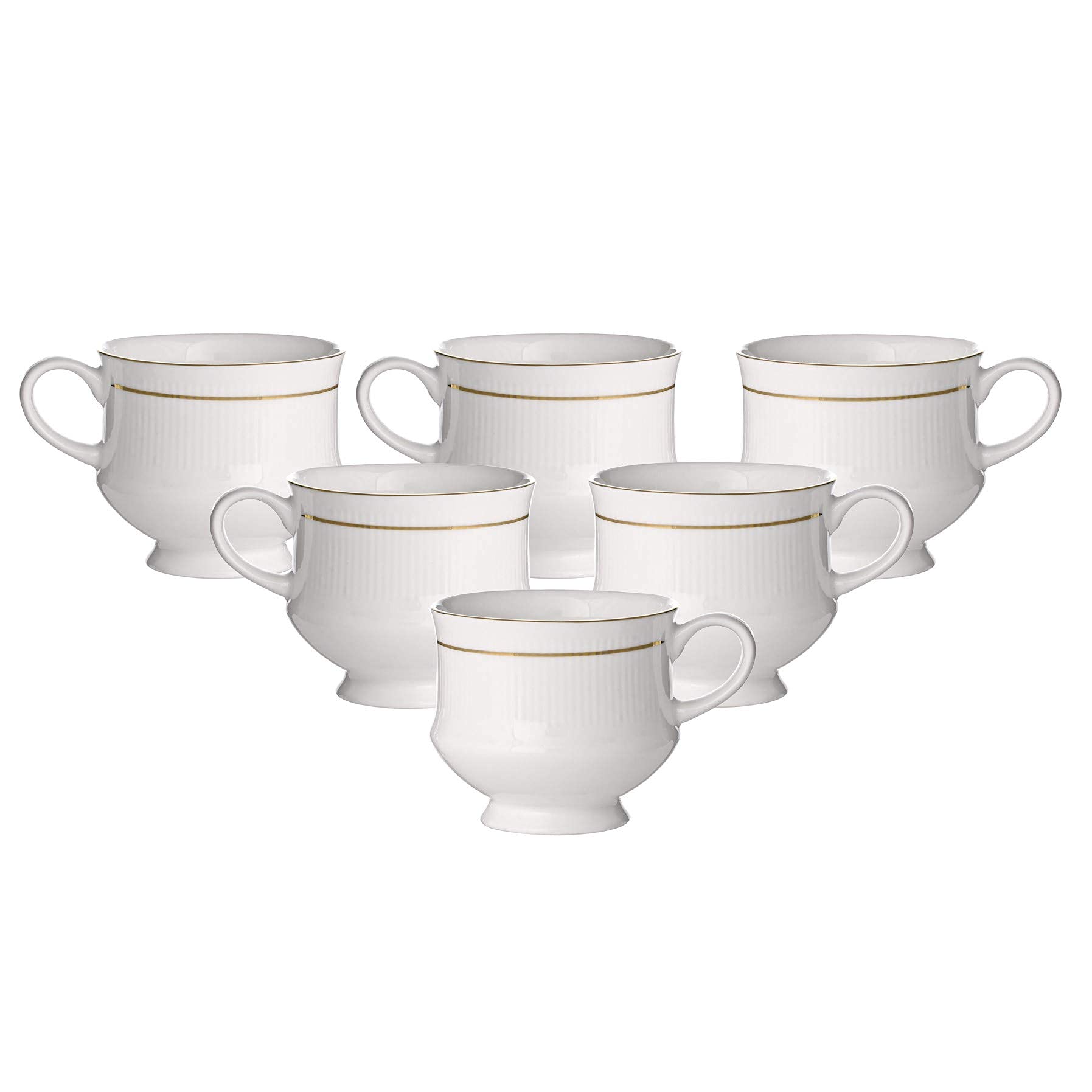 Clay Craft Elegant Gold Line Coffee/Tea Cups Set of 6 Perfect for Daily use 180 ml, White, Standard (Asian-Set of 6)