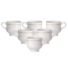 Clay Craft Elegant Gold Line Coffee/Tea Cups Set of 6 Perfect for Daily use 180 ml, White, Standard (Pipe-Set of 6)