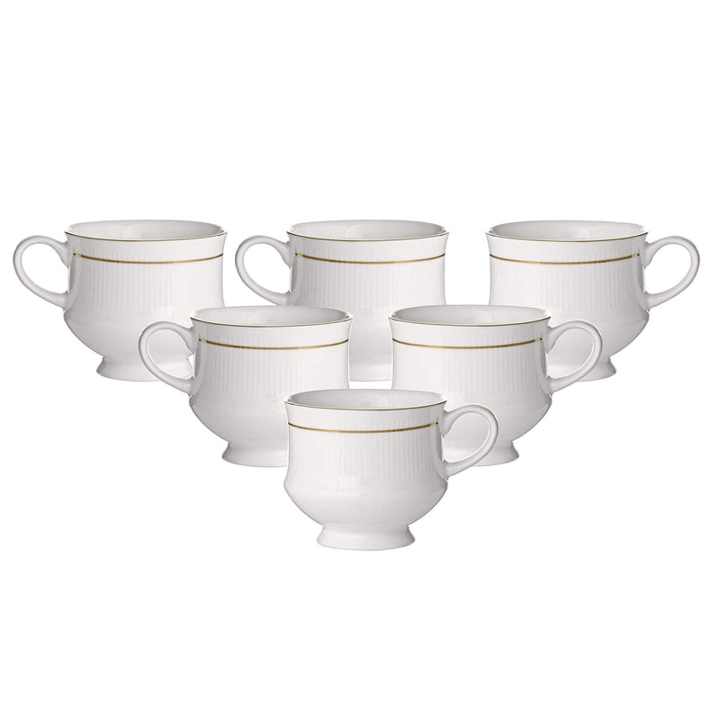 Clay Craft Elegant Gold Line Coffee/Tea Cups Set of 6 Perfect for Daily use 180 ml, White, Standard (Alton-Set of 6)